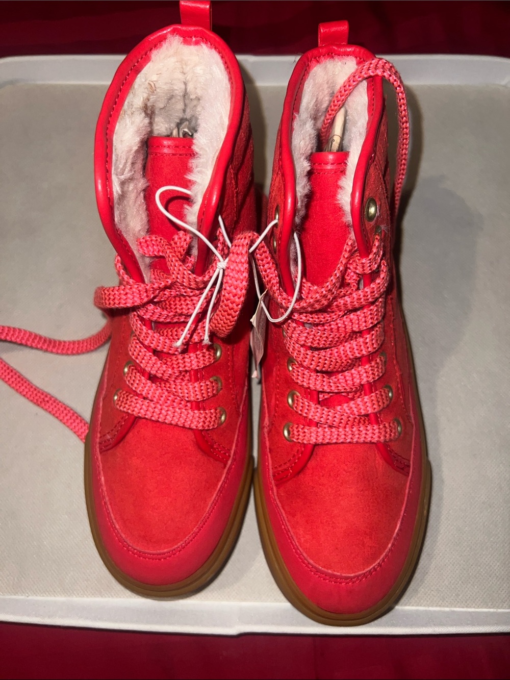 OLD NAVY Fur Lined Red High-Top Sneakers. Size 4. New with tag.